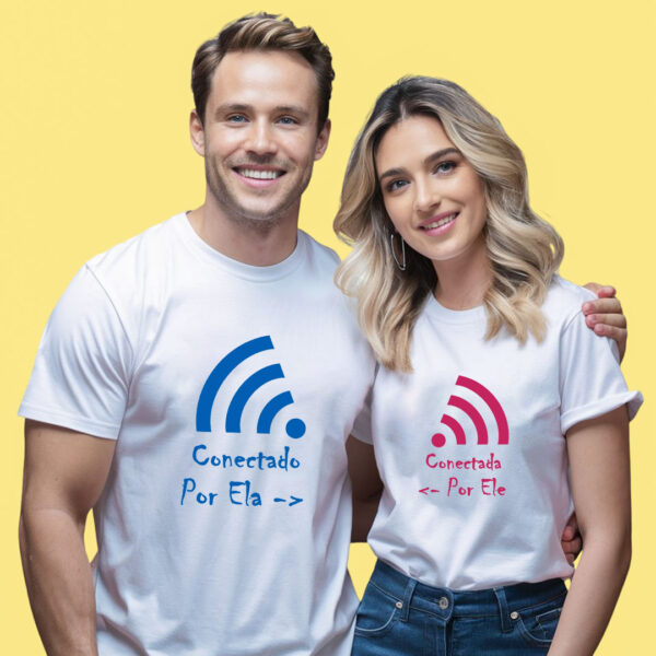 Kit Camisetas Casal Namorados Conectado Wifi