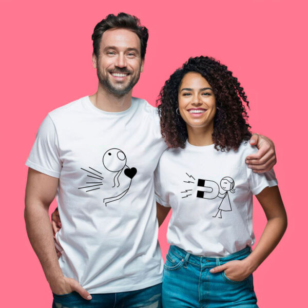 Kit Camiseta Casal Combinando Roubando Coração Ímã